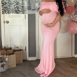 Pink Off-Shoulder Maternity Dress